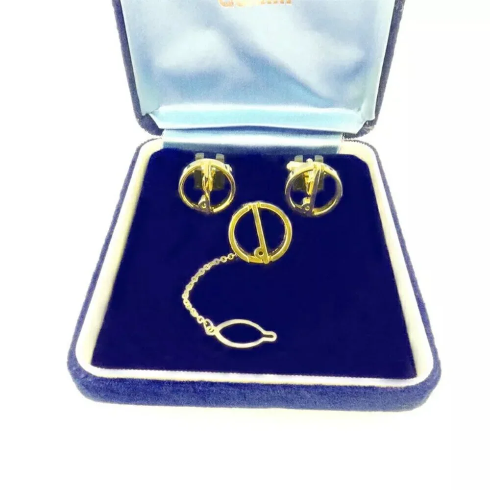 DUNHILL Cuffs 2 Item Set Gold Bracket Authentic USED